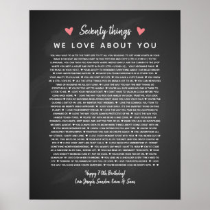 Affiche 70 raisons pour lesquelles nous t'aimons cadeau d'