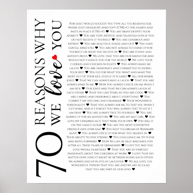 Affiche 70 raisons pour lesquelles nous vous aimons 80e 60 (Devant)