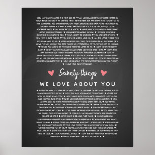 Affiche 70 raisons pour lesquelles nous vous aimons cadeau