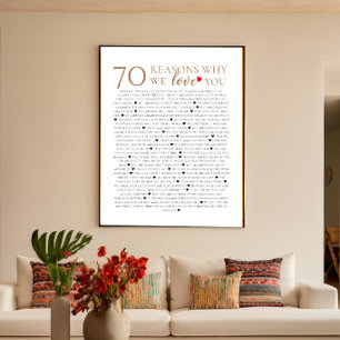 Affiche 70 raisons pour lesquelles nous vous aimons cadeau