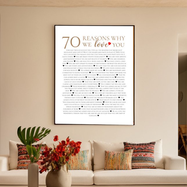Affiche 70 raisons pour lesquelles nous vous aimons cadeau (Créateur téléchargé)