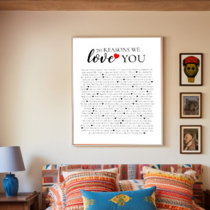 Affiche 70 raisons pour lesquelles nous vous aimons cadeau