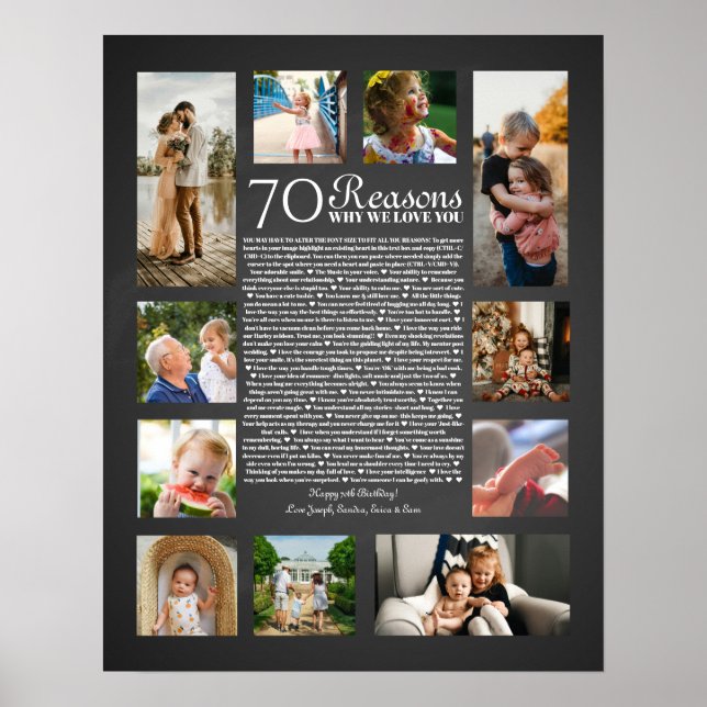 Affiche 70 raisons pour lesquelles on t'aime cadeau d'anni (Devant)