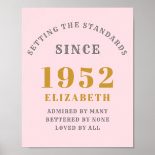 Affiche 70e anniversaire 1952 Elégant rose Grey Gold Chic