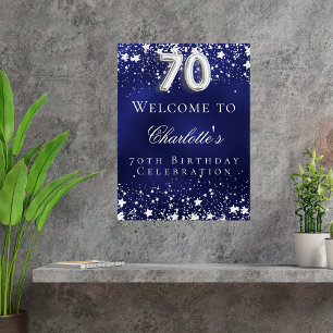 Affiche 70e anniversaire bleu argent stars bienvenue