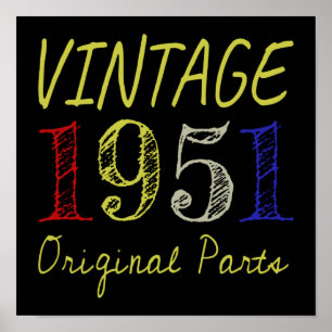 Affiche 70e anniversaire Cadeau Vintage 1951 Pièces origin