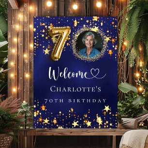 Affiche 70e anniversaire d'or bleu étoiles photo bienvenue