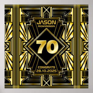 Affiche 70e jour de Birthday Art Deco Gold Black Great Gat
