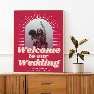 Affiche 70's Retro Super Viva Magenta Mariage Bienvenue