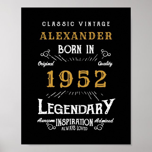 Affiche 70th Birthday 1952 Ajouter Nom Legendary Black Gol (Devant)