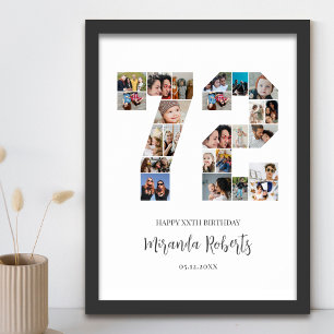 Affiche 72e anniversaire Numéro 72 Photo personnalisée Col