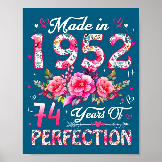 Affiche 74 Year Old Made In 1952 Floral 74th Birthday Wome (Devant)
