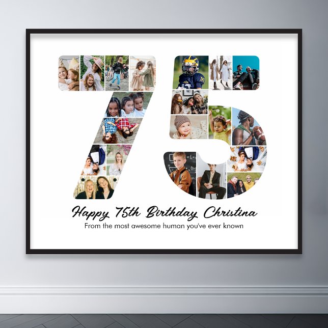 Affiche 75e anniversaire Numéro 75 Collage de photos Anniv (75th birthday number 75 photo collage)