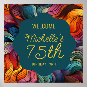 Affiche 75e anniversaire rétro moderne sarcelle or