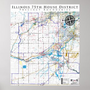 Affiche 75th Illinois House District - Carte de ligne déta