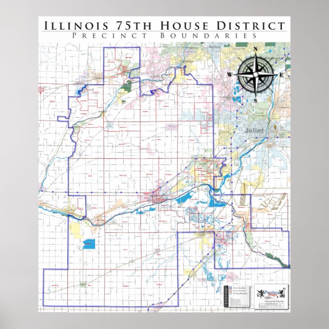 Affiche 75th Illinois House District - Carte de ligne déta (Devant)