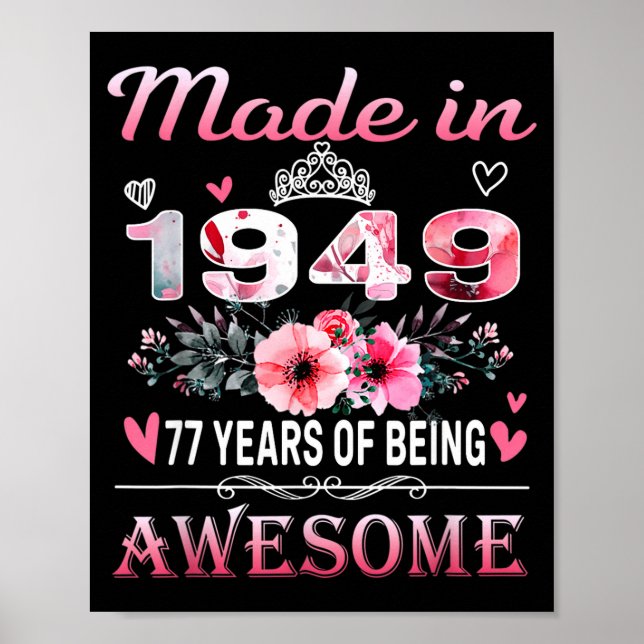 Affiche 77th Birthday Made In 1949 77 Years Of Being Aweso (Devant)