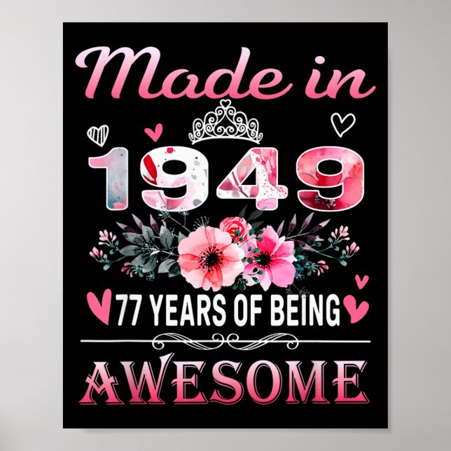 Affiche 77th Birthday Made In 1949 77 Years Of Being Aweso (Devant)