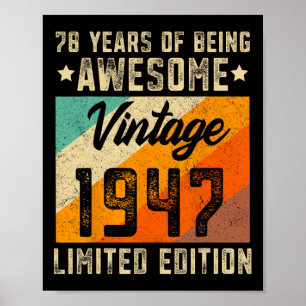 Affiche 78e anniversaire Hommes 78 ans Femmes 1947 Limited