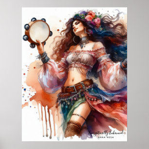 Affiche *~* 7 A100 Psychique Boho Gypsy Tambourine Danseus