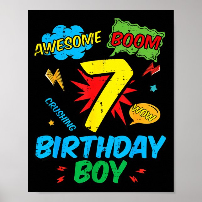 Affiche 7 Birthday Boy Comic Cool 7th Bday Superhero Party (Devant)