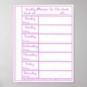 Affiche 7 jours Pink Lilac Fabric Police Weekly Planner Im