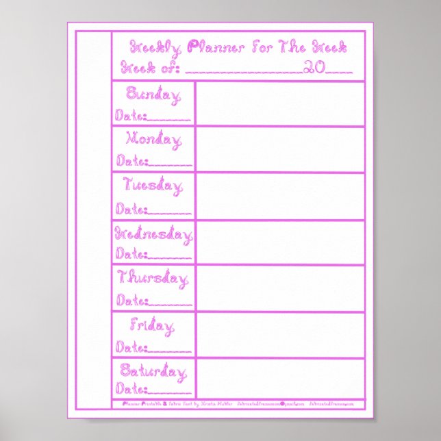 Affiche 7 jours Pink Lilac Fabric Police Weekly Planner Im (Devant)