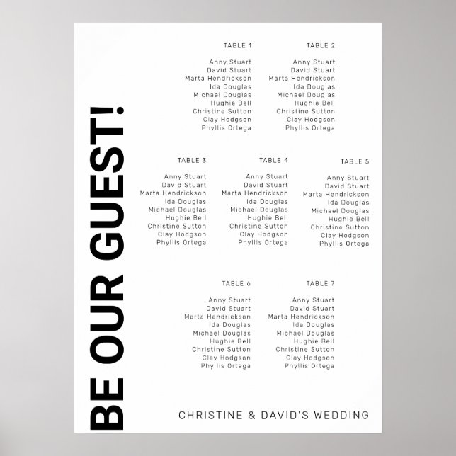 Affiche 7 table Simple White Wedding seating chart (Devant)