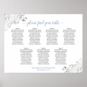 Affiche 7 Table White & Blue Frilly Wedding Seating Chart