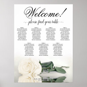 Affiche 7 Table White Rose Élégant Plan de Table de Mariag