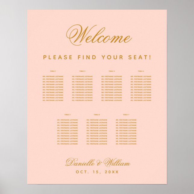 Affiche 7 Tables Blush Pink Simple Mariage Graphique de si (Devant)