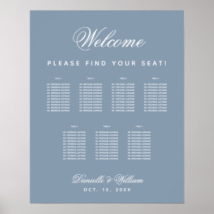 Affiche 7 Tables Mariage Bleu Poussiéreux Plan de Table
