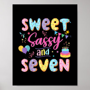 Affiche 7e anniversaire fille douce Sassy et sept Donut 7 