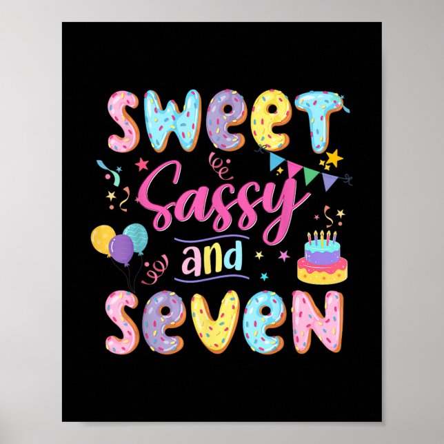 Affiche 7e anniversaire fille douce Sassy et sept Donut 7  (Devant)