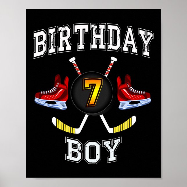 Affiche 7e anniversaire garçon - Hockey sur glace 7 ans en (Devant)