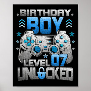 Affiche 7e anniversaire garçon niveau 7 jeu vidéo déverrou