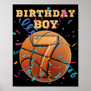 Affiche 7e anniversaire garçon Sept 7 ans de basket-ball j