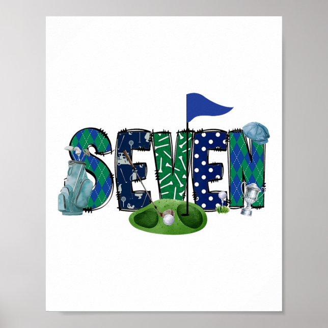 Affiche 7e anniversaire Golf Thème Party Golf Girl Boy Bir (Devant)