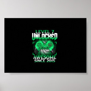 Affiche 7e anniversaire Jeu vidéo garçon niveau 7 déverrou