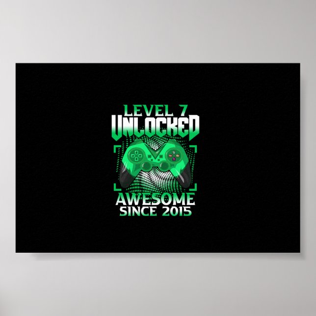 Affiche 7e anniversaire Jeu vidéo garçon niveau 7 déverrou (Devant)