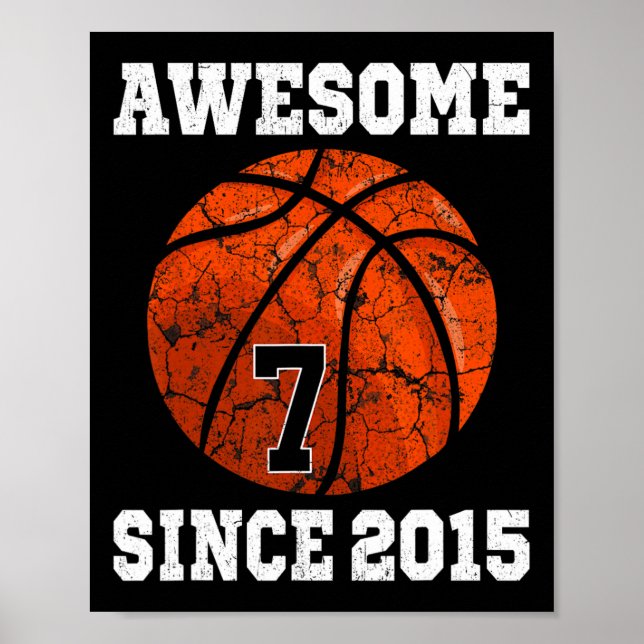 Affiche 7e anniversaire Joueur de basket-ball 7 ans Vintag (Devant)