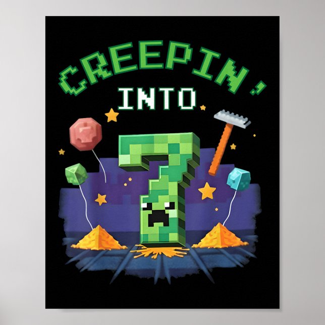 Affiche 7e Anniversaire Joueur Pixel Creepin dans 7 jeu vi (Devant)