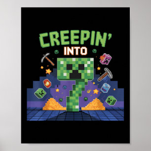 Affiche 7e anniversaire Joueur Pixel Creepin’ Into 7 Video