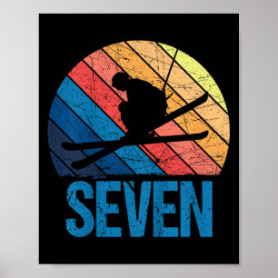 Affiche 7e anniversaire Retro Ski Ski 7 ans Garçons Fille