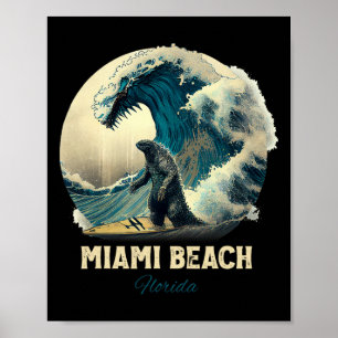 Affiche 7plage de Miami Floride Surfing Planche de surf 