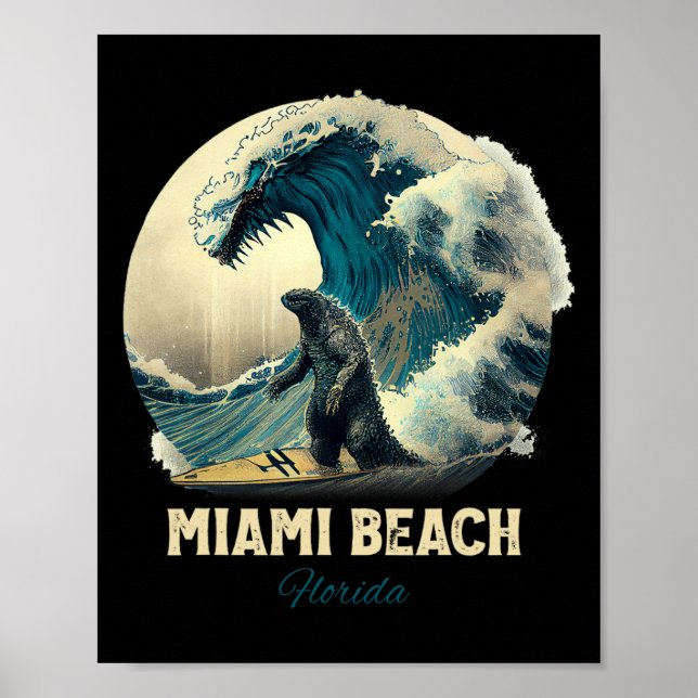 Affiche 7plage de Miami Floride Surfing Planche de surf  (Devant)