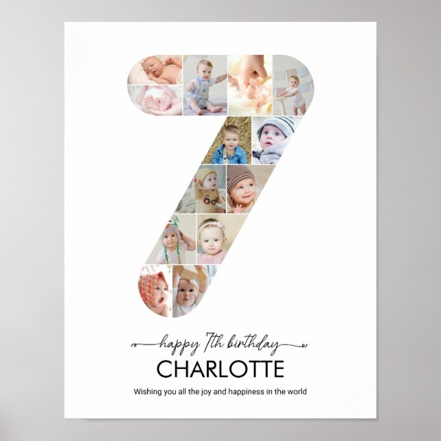 Affiche 7th Birthday Number 7 Photo Collage Custom Picture (Devant)