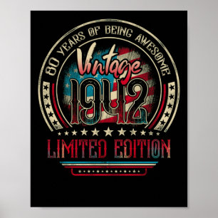 Affiche 80 ans fantastique 80e anniversaire Vintage 1942 U