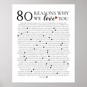 Affiche 80 Raisons pour lesquelles nous t'aimons Cadeau 80
