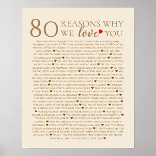 Affiche 80 raisons pour lesquelles nous vous aimons 70e 60